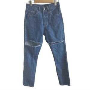 Levis 501 Distressed Button Fly Blue Jeans